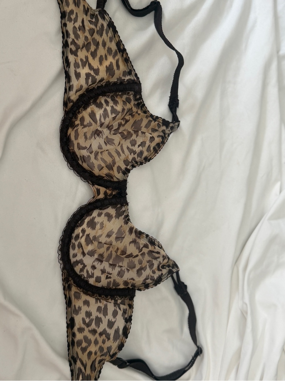 Vintage Sheer Leopard-Print Underwire Bra with Black Lace Trim (no tag i’m sry!)